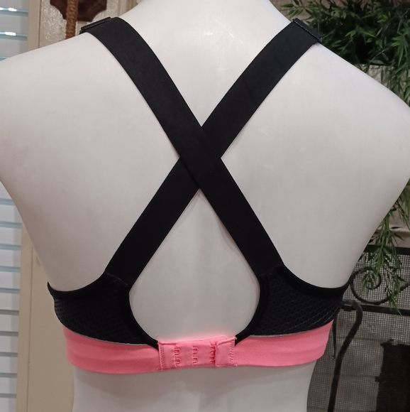 VSX Sport Bra Women Yoga Athletic Neon Coral Black Padded Workout Wide Strap 34C - Picture 10 of 14